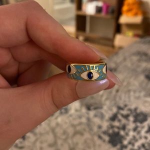 Adjustable 18K Gold Plated silver with blue enamel chunky evil eye